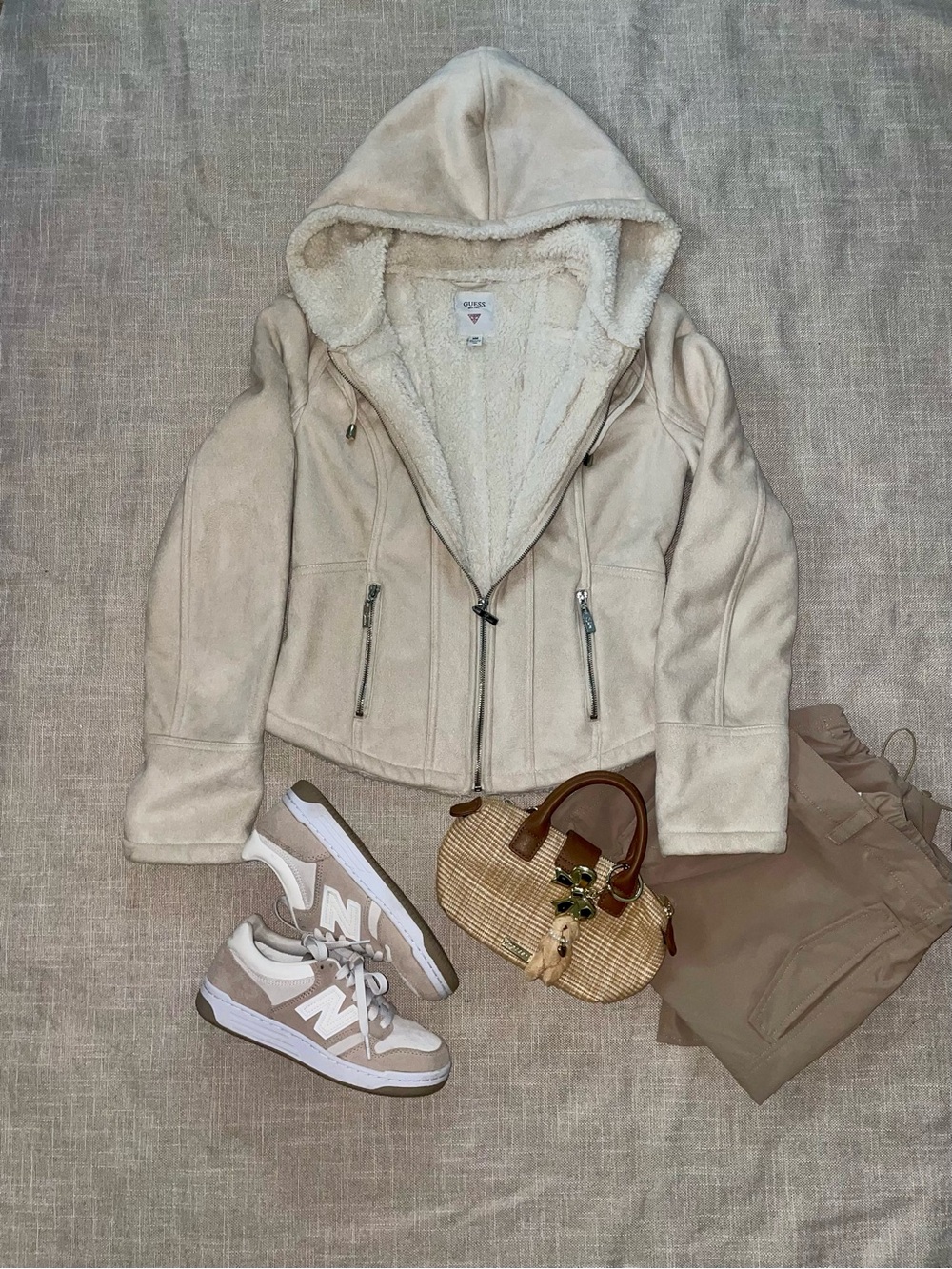 Guess Cream Hooded Teddy Sherpa Jacket